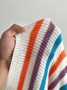 Maweii Plus Size Rainbow Color Tie-Front Top And Mini Skirt Elegant Knit 2 Pieces Set, Beach Outfits - White - View 6