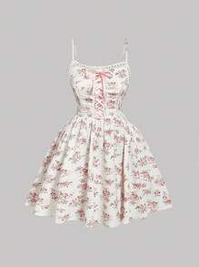 SHEIN MOD 女式花卉印花荷叶边大码吊带背心迷你连衣裙 - 彩色 - 查看 1