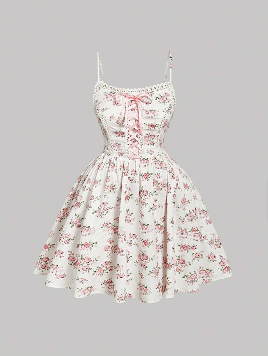 SHEIN MOD 女式花卉印花荷叶边大码吊带背心迷你连衣裙 - 彩色 - 查看 1