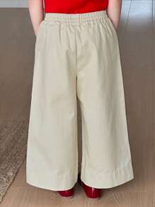 Dazy Kids Young Girls Casual Simple Solid Color Wide Leg Jeans - Apricot - View 2