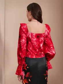 Chiquease Women's Elegant Printed Square Collar Shirt, Minimalist Style For Casual Daily Wear Fall Cloth For Women