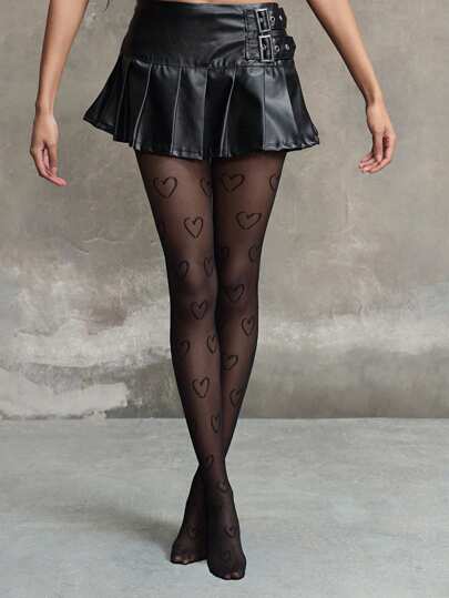 Kawaii Medias/Pantimedias/Leggings con estampado de corazones para mujer, aptos para combinar con faldas cortas