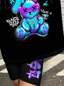 Young Girl Casual Minimalist Short Sleeve Top & Shorts 2 Pieces Set, Suitable For Summer