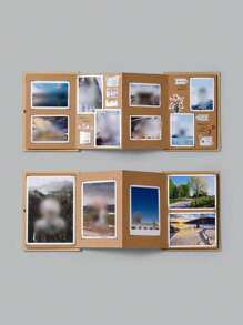 1pc Creative Accordion Fold DIY Photo Album, Blank Brown Leather Scrapbook, Festival Love Confession Memory DIY Album - Khaki - View 5