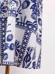 Breezaya Women Tropical Floral & Palm Tree Print Cutout Back Slip Dress - Blue and White - View 3