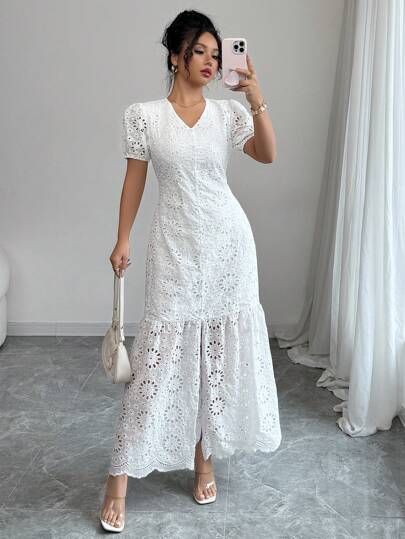 Elenzga Vestido elegante y elegante de corte ajustado con bordados de tul para mujer