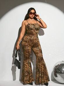SHEIN ICON Plus Size Sexy Leopard Print Flare Pants And Camisole Top 2 Pieces Set - Multicolor - View 6