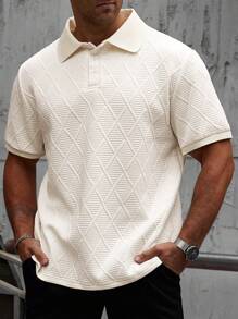 Manfinity CasualCool Camisa polo de manga corta casual de unicolor y textura para hombre talla grande - Albaricoque - Ver 3