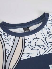 LOONEY TUNES X SHEIN Tween Boys Cartoon Grey Rabbit & Carrot Graphic White Casual Short Sleeve T-Shirt