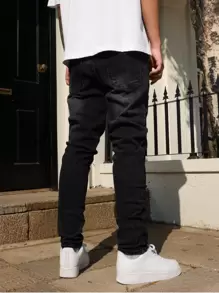 Manfinity Homme Męskie proste, zniszczone dżinsy z kieszeniami, codzienne, codzienne ubrania