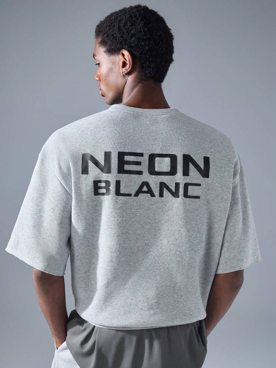 NEON BLANC 男士街头时尚针织短袖灰色圆领 T 恤，带字母刺绣 - 灰色 - 查看 1