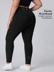 Flexra Jeans elásticos de punto sencillos con bolsillo de talla grande, para uso casual diario - Negro - Ver 2