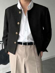 DAZY Men's Casual Simple Commuting Style Black Jacket,Fall Clothes - Black - View 2