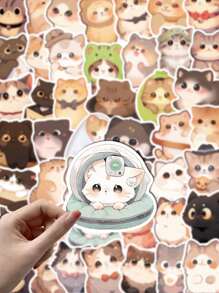 SHEIN 50 Stücke niedliche Katzen mit großen Augen Graffiti wasserfeste Aufkleber für Wasserflaschen Geschenke, Cartoon für Laptop Stoßstange, Wasserflaschen, Computer, Handys Dekorationen