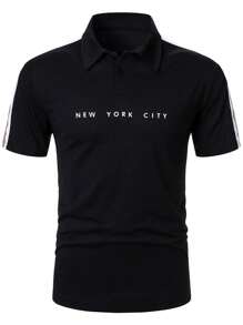 Manfinity Homme Camisa polo de manga corta con rayas y estilo elegante para hombres