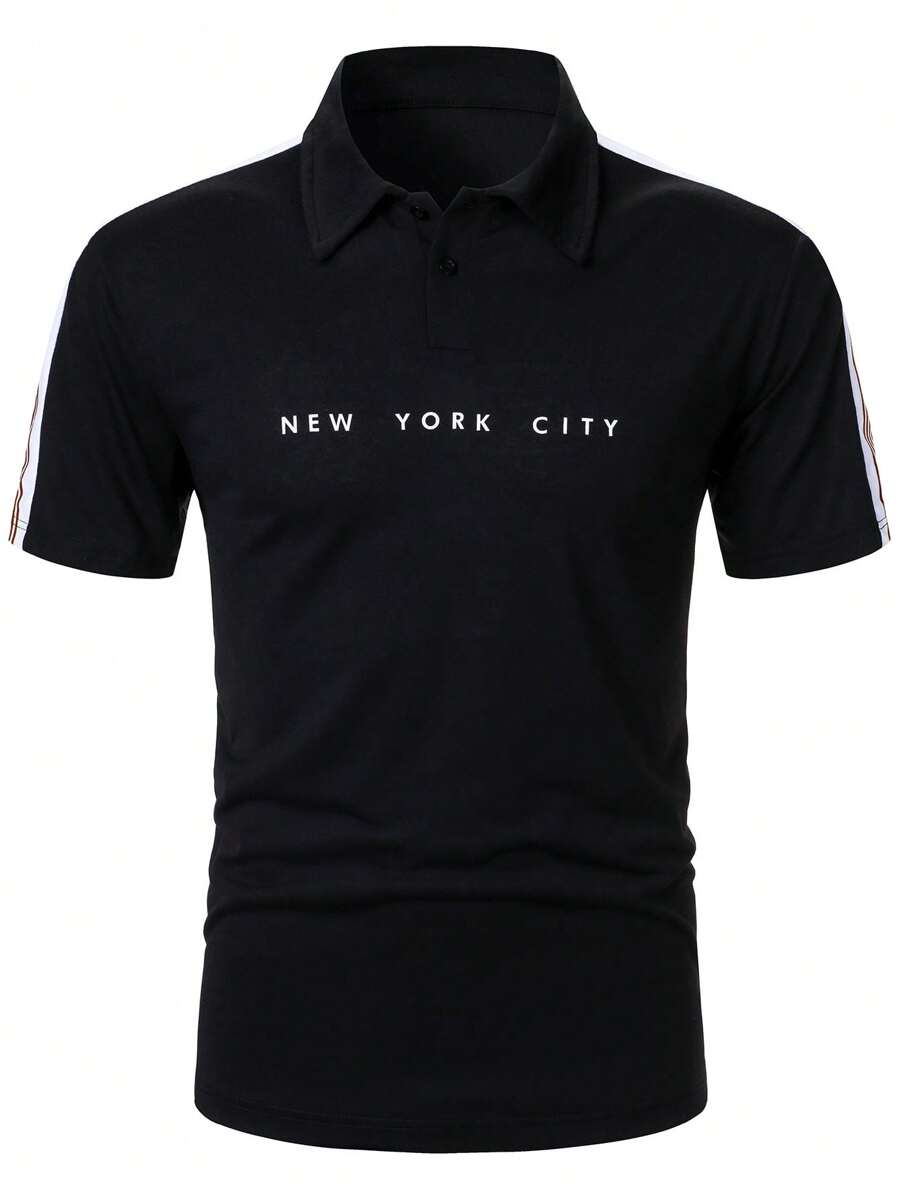 Manfinity Homme Camisa polo de manga corta con rayas y estilo elegante para hombres