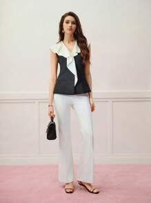 MOTF PREMIUM CONTRAST STATEMENT COLLAR SLEEVELESS BLOUSE - Black and White - View 3
