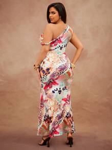 Hauture 不对称露肩印花连衣裙 - 彩色 - 查看 2