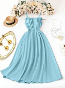 Rometta Rochie de petrecere maxi cu umeri asimetrici cu tiv fantezit cu imprimeu floral - Albastru - Vizualizare 2