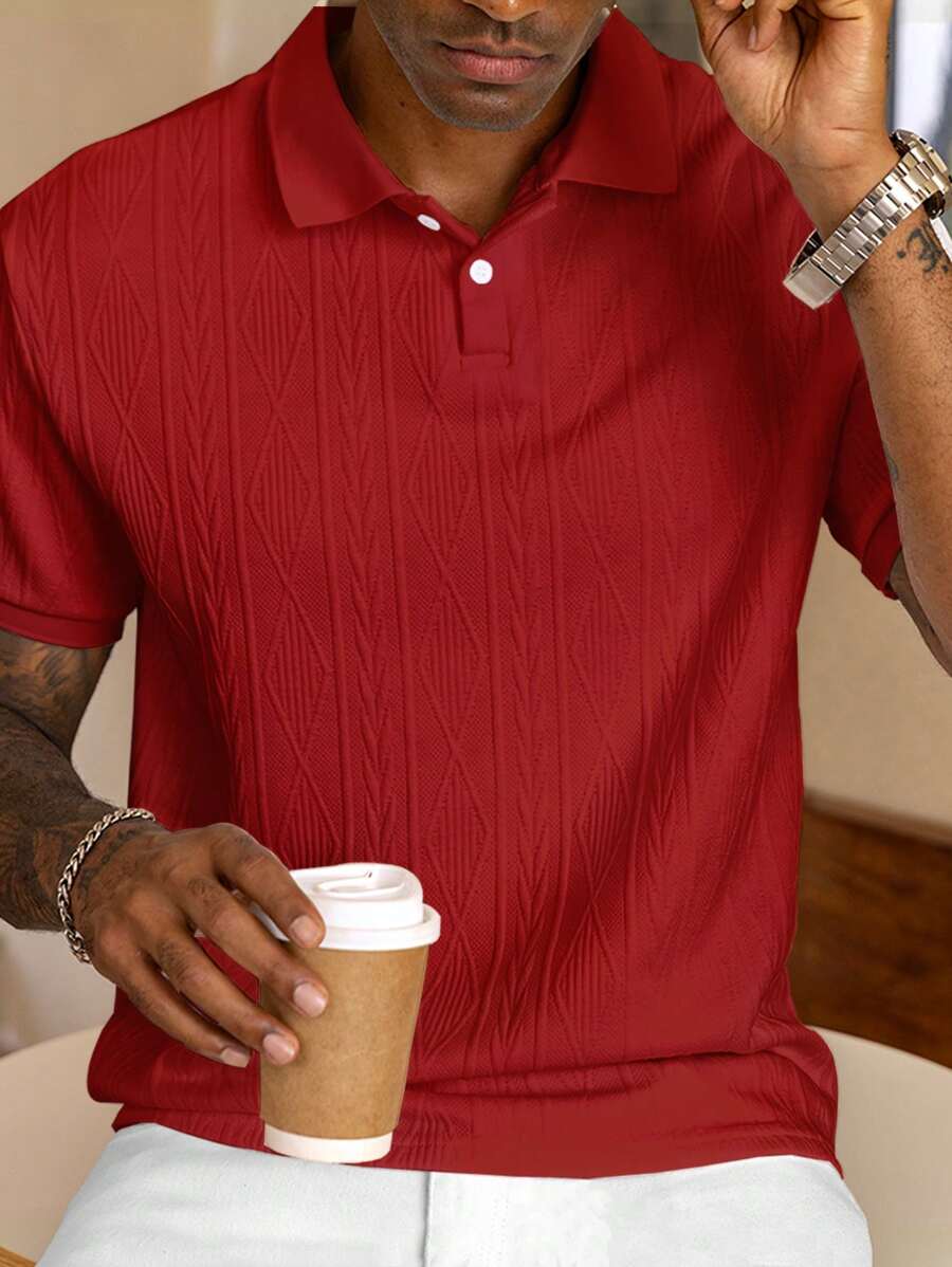 Manfinity Homme Áo thun polo nam tay ngắn thiết kế họa tiết đi làm thường ngày - Đỏ - Xem 1