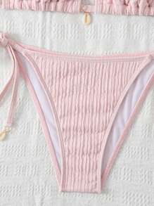 Swim Mod Conjunto de bikini de unicolor texturizado para vacaciones en la playa de mujeres