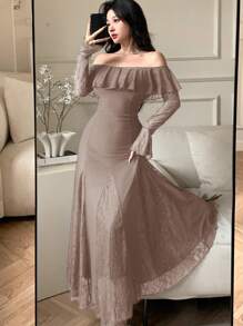 DAZY Women's Sexy Wrap Midi Dress, For Spring And Summer Elegant,Ruffle - Coral Pink - View 5