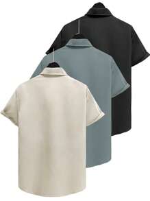 Manfinity Homme 3件套男士简约时尚衬衫，适合夏季男士短袖衬衫 - 彩色 - 查看 2