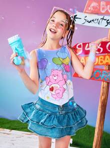 SHEIN X Care Bears Canotta da ragazza tween in stile cartoni animati e Y2K, con orsetto blu e palloncini colorati, adatta per primavera/estate