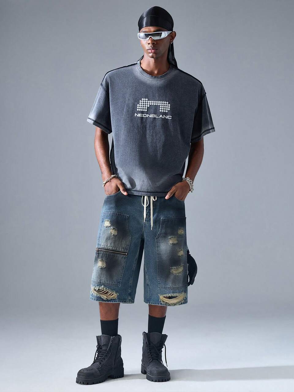 Men's Woven Denim Shorts, Street Style