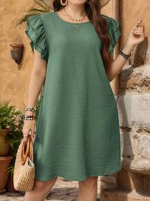 EMERY ROSE Vestido minimalista de talla grande con textura y volantes en el bajo para el verano - verde menta - Ver 1