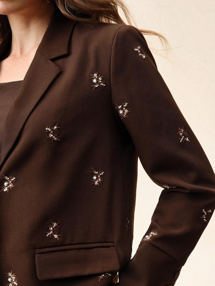 Anewsta Women's Elegant Loose Fit Pearl Embroidered Blazer, Sophisticated & Classy