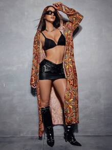 Swim EVENT 全身印花长袖泳衣罩衫，夏季派对音乐节休闲度假海滩