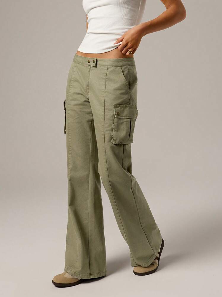 Forever 21 Spring Vacation Vintage Olive Cargo Flare Leg Low Waist