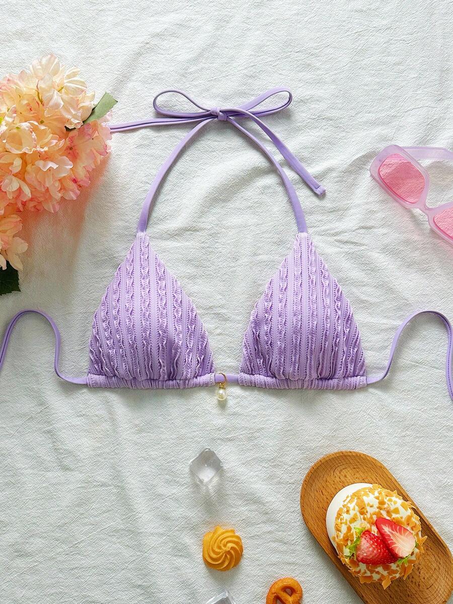 SHEIN Swim Springbreak Minimalist Fashion Swimwear Top, Suitable For Summer - Mauve Purple - View 1