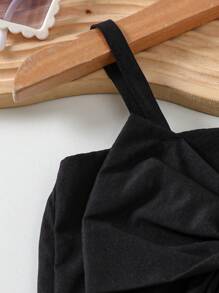 Summer Baby Girl Black Suspender Big Bow Short Top Paired With White Bow Printed Shorts Two-Piece Set, Personalized And Stylish