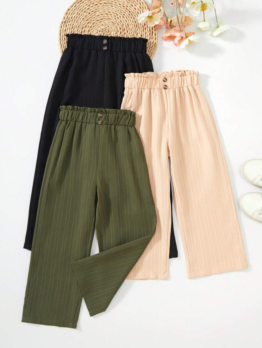 SHEIN Vintaside Kids 女童休闲宽松阔腿裤三件装，春秋季穿着舒适，适合学校、校园、学院等场合，秋冬季时尚百搭。 - 彩色 - 查看 1