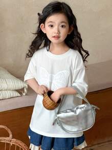 Dazy Kids Girls Bow Print Short Sleeve Knit T-Shirt With Bow, Summer - White - View 6