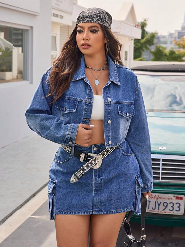 SHEIN EZwear Denim Rock in Große Größen, Lässig & modisch, passend für den Sommer