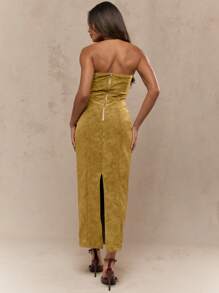 MISSGUIDED 无肩带修身麂皮长款连衣裙，及踝长度，适合派对、晚宴、正式场合，秋冬系列。