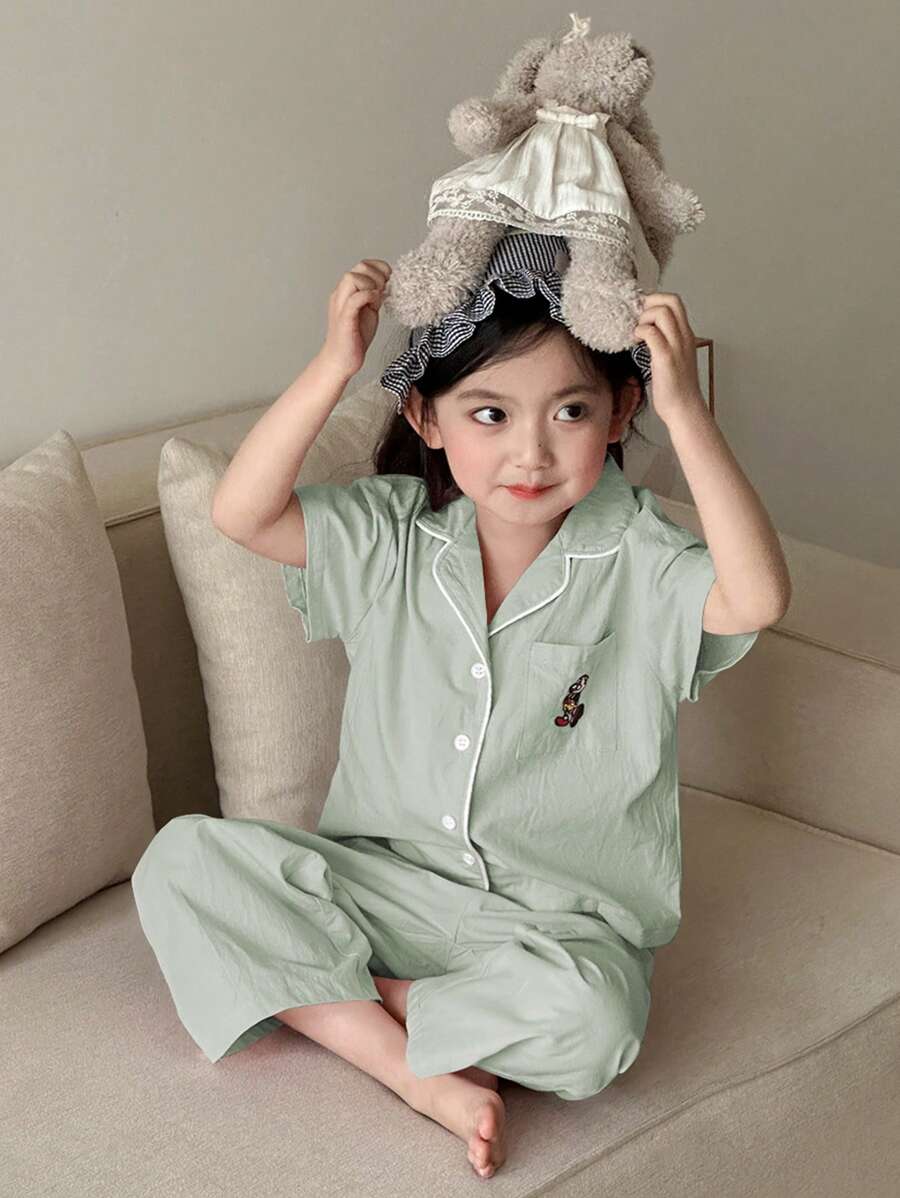 DAZY Ropa casual de primavera/verano para niñas de talla pequeña: camisa de manga corta a cuadros + pantalones