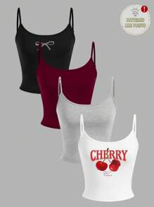 SHEIN EZwear 4 Pcs/Set Women Tight Fitted Cropped Casual Undershirts Back To School - Multicolor - View 1