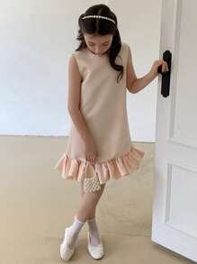 DAZY Tween Girl Sleeveless Ruffle Hem Autumn/Fall Dress,Back To School Clothes - Beige - View 2