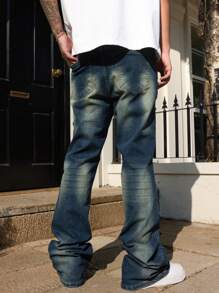 Manfinity Homme 男式破口袋简约风格休闲牛仔裤 - 中等水洗藍 - 查看 2