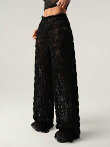 SHEIN ICON Women's Straight Lace See Through Elastic Waist Loose Pants