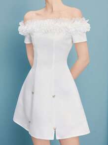 Poshira Vestido mini de mujer con hombros descubiertos y decoración de moño, vestido apropiado para invitada de boda, fiesta de noche y cumpleaños. Vestidos mini elegantes para mujer, vestidos de fiesta, vestidos lindos para mujer, vestido de fiesta para damas, vestidos de cumpleaños para mujer, vestidos de cóctel para mujer, vestido de graduación