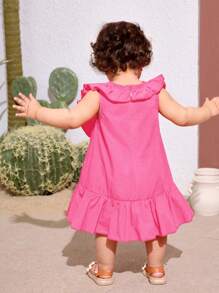 SHEIN Babygirl Sweet Orange Ruffle Hem Summer Vacation Dress - Hot Pink - View 2