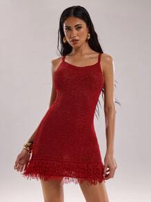 SHEIN BAE Vestido mini brillante y sexy para mujer, de estilo minimalista, apropiado para el verano - Burdeos - Ver 5