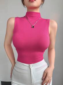 DAZY Women High Collar Fitted Sleeveless Wrap Around Tank Tops