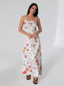 Roylia Vestido largo sin mangas para mujer, tela tejida con bordado floral, sencillo y de moda para vacaciones, primavera/verano