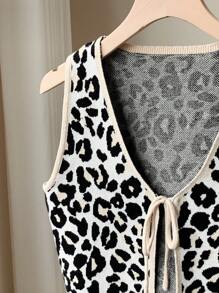 Comfortcana Women's Casual Leopard Print Tie-Up Sleeveless Cardigan